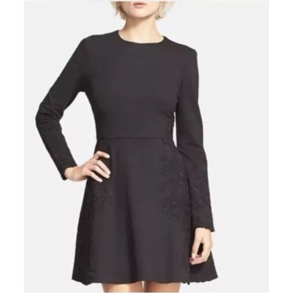 Ted Baker Dress 1 US 4 Small Black Long Sleeve Stretch A Line - Picture 4 of 13